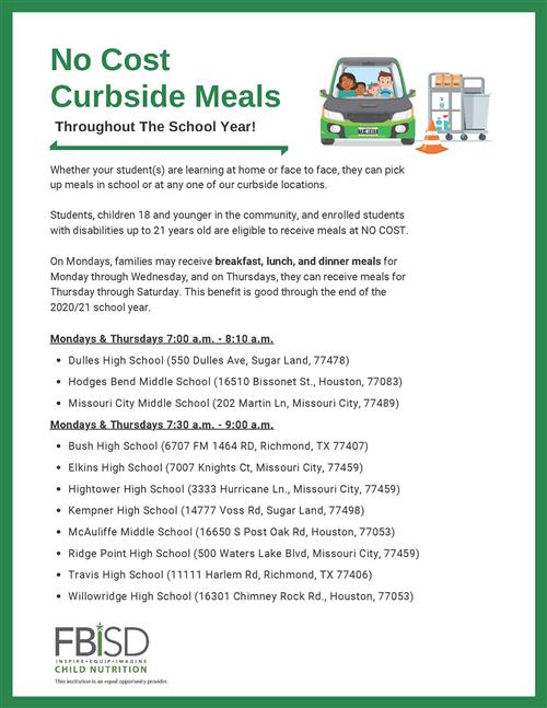 No Cost Curbside Meals - English No Cost Curbside Meals - English